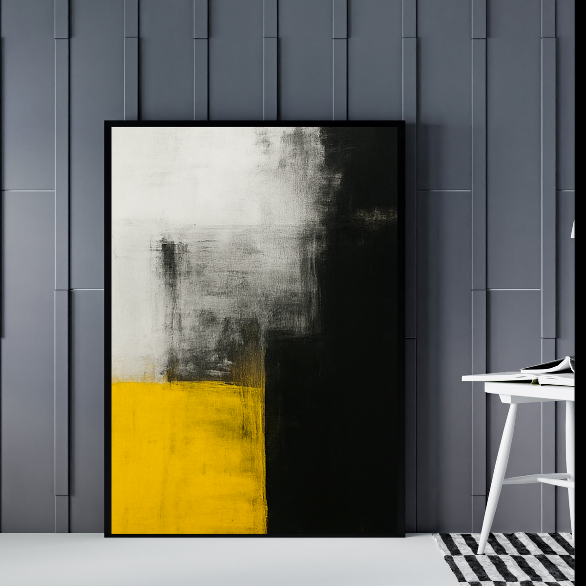 Portrait Abstract Wall Art – Black, Yellow & White Printable Poster (16x20, 18x24, 24x36) – Set of 2 Digital Prints