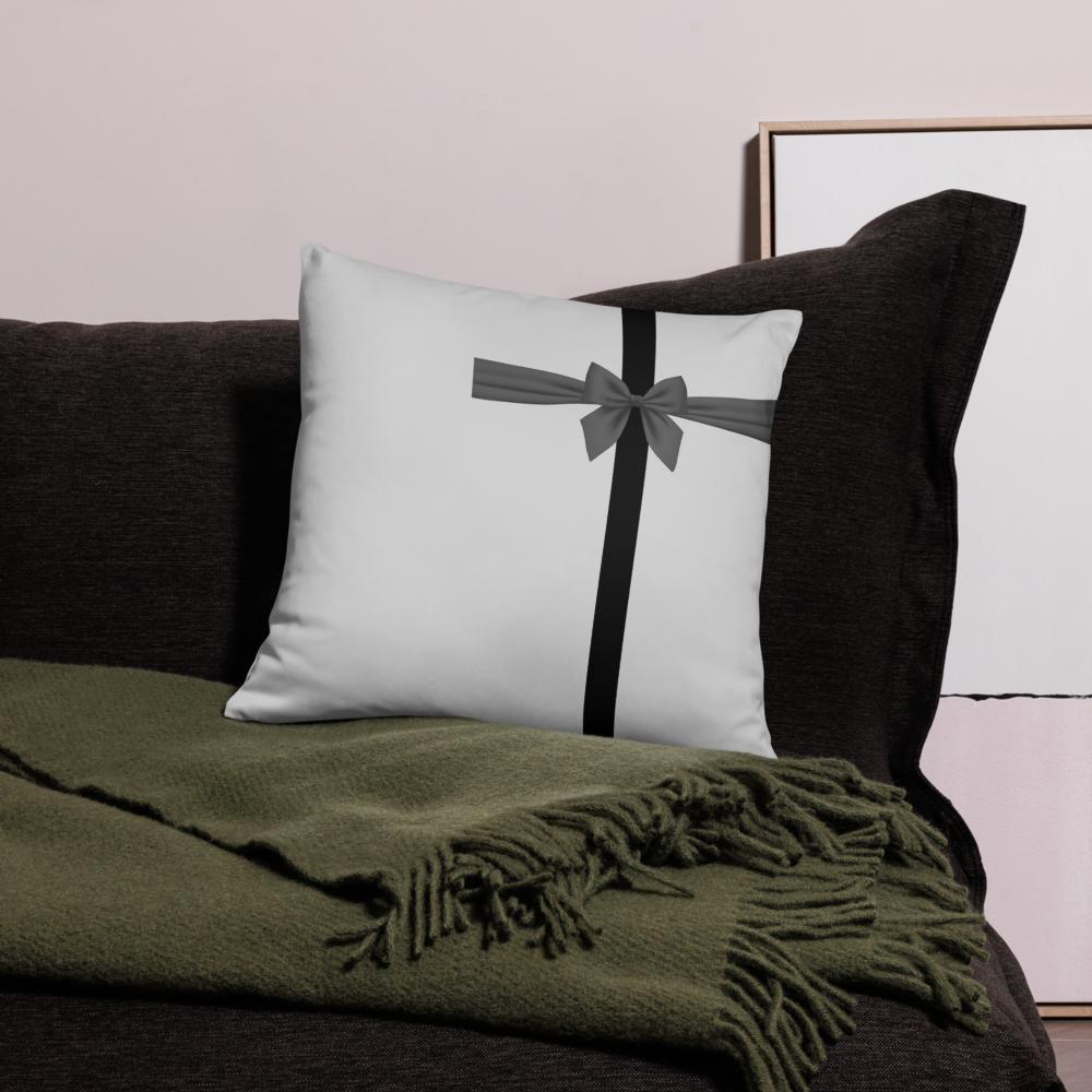 White Throw Pillow with Black Line & Bow – 18x18” & 22x22”