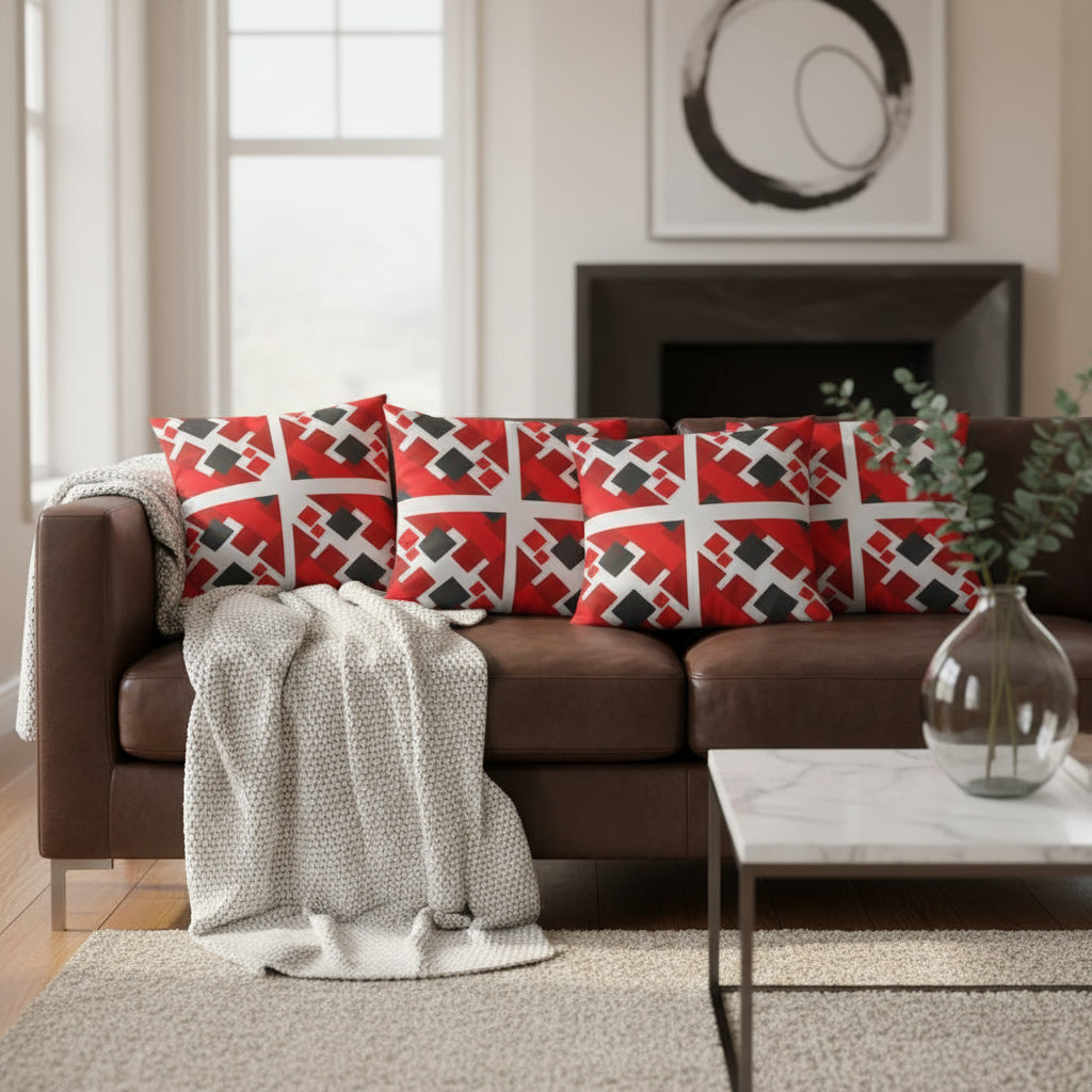 Red & Black Geometric Throw Pillow – 18x18” | Bold Modern Accent on White Background