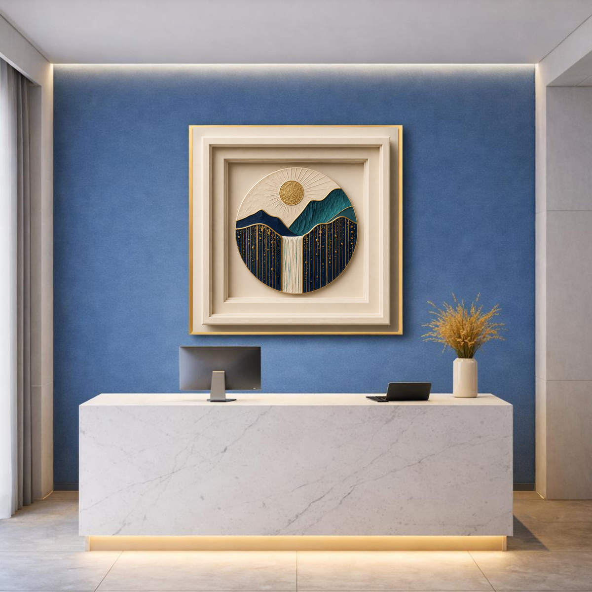 Golden Horizon Sculptural Sunset Wall Art | Premium Square Nature Print | Modern Landscape Digital Download