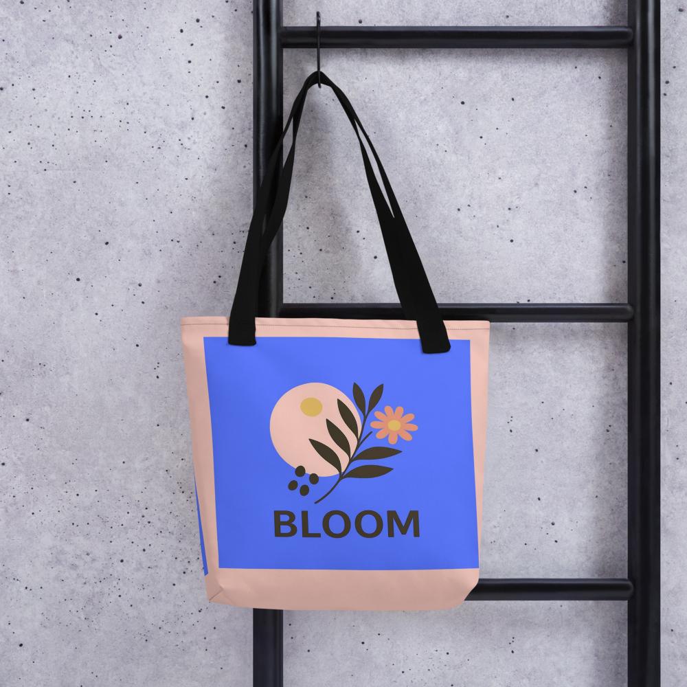 Navy Blue & Peach “Bloom” Boho Flower Tote Bag – 15”x15” Stylish Everyday Carryall
i