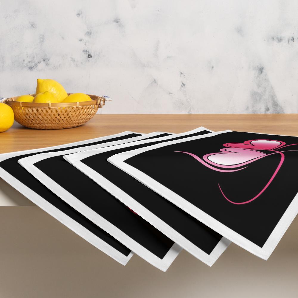 Black, White & Pink Placemat Set of 4 – 18x14 Inch Washable Heat-Resistant Dining Table Mats