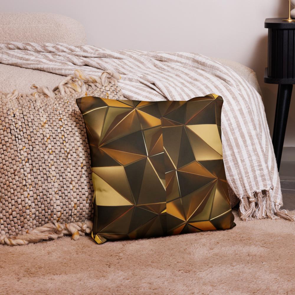 Metallic Geometric Throw Pillow – 18x18” | Gold & Bronze Triangular 3D Design