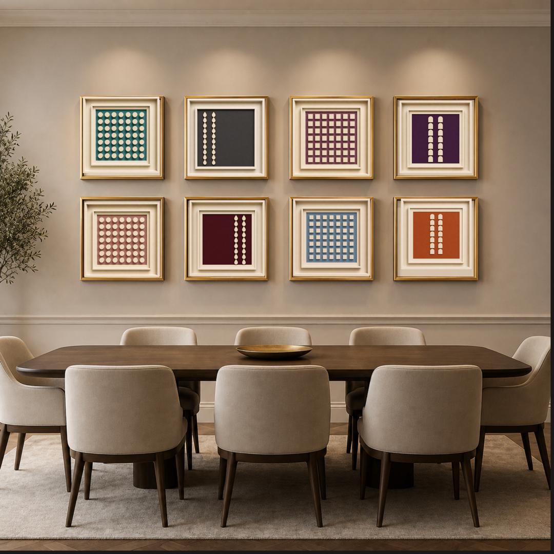 Bold Sculptural Abstract Wall Art Set – Modern Square Digital Prints in Rich Contemporary Colors | Luxury Geometric Wall Décor
