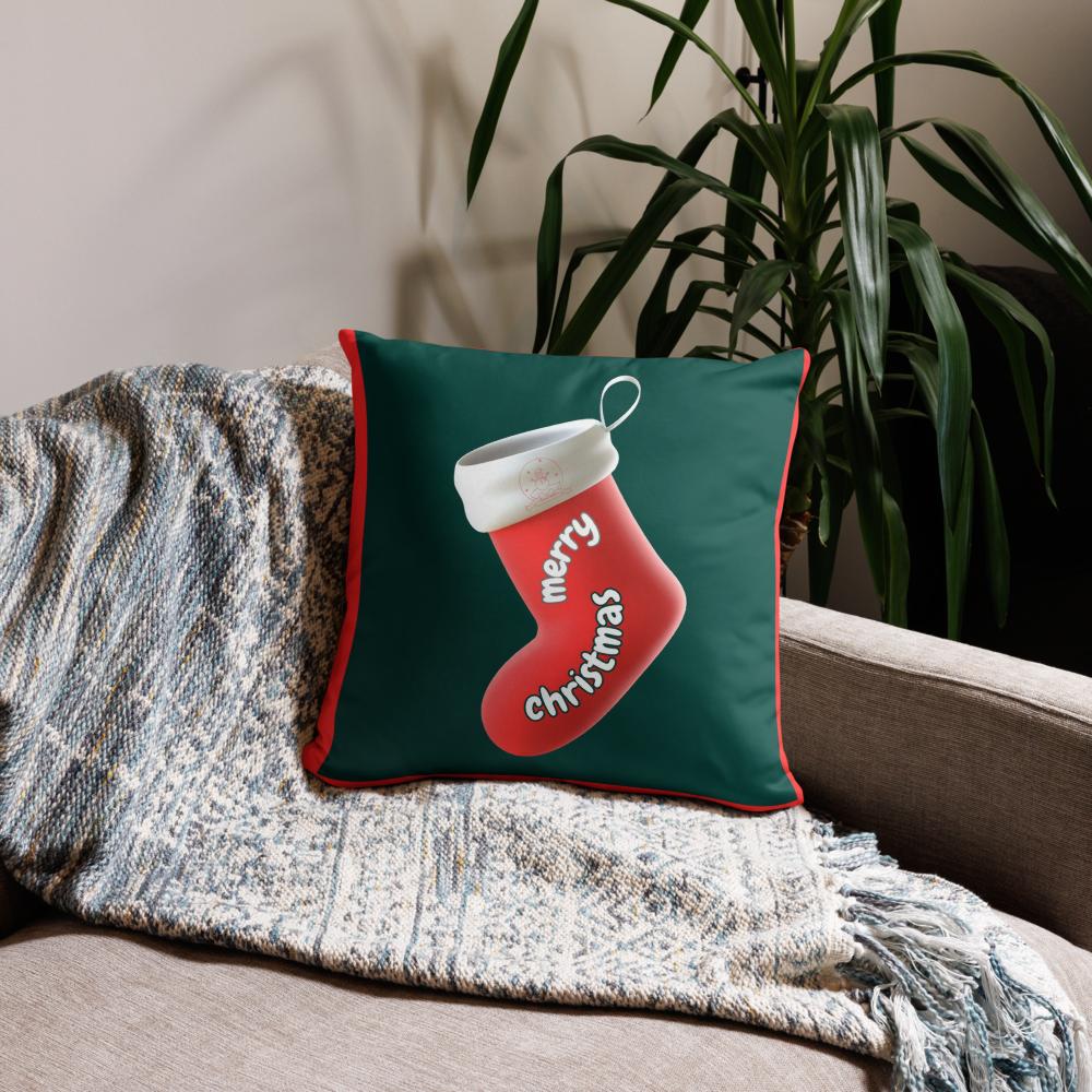 Green, Red & White Christmas Pillow – Festive Holiday Throw Cushion (18x18 & 22x22 Inches)