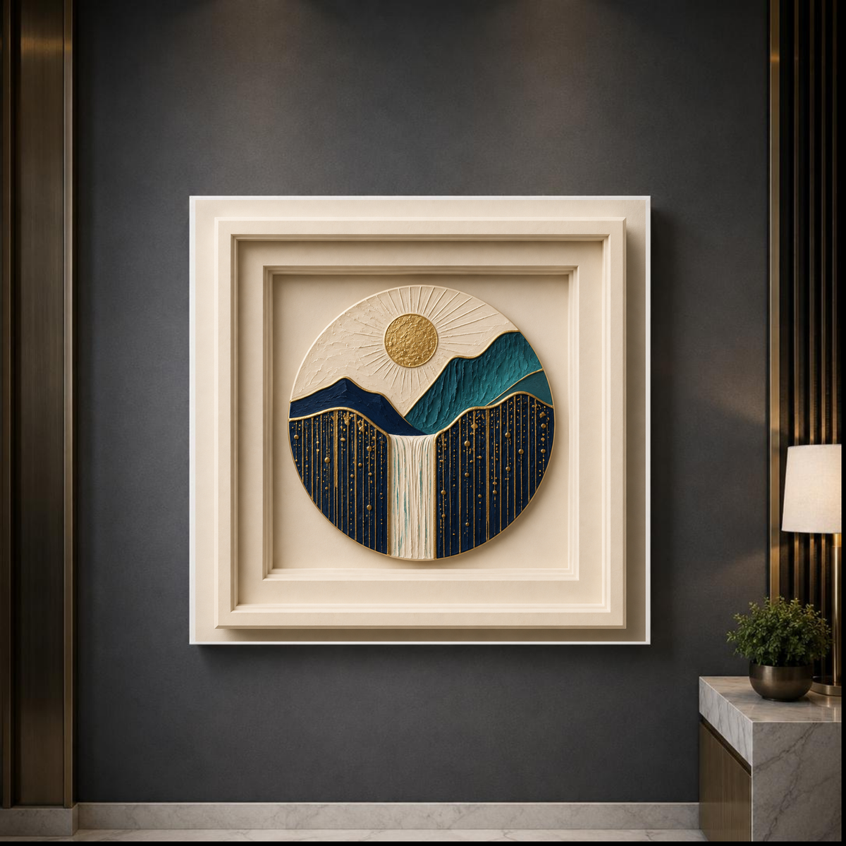 Golden Horizon Sculptural Sunset Wall Art | Premium Square Nature Print | Modern Landscape Digital Download