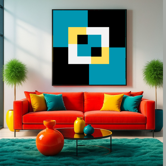 Yellow Green & Black Abstract Shapes – Square Digital Wall Art (20x20, 24x24, 36x36) – Set of 2 Digital Prints