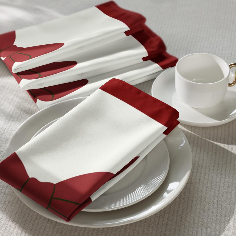 Red & White Christmas Cloth Napkin Set (4) — 20 x 20 in Reusable Polyester Dinner Napkins