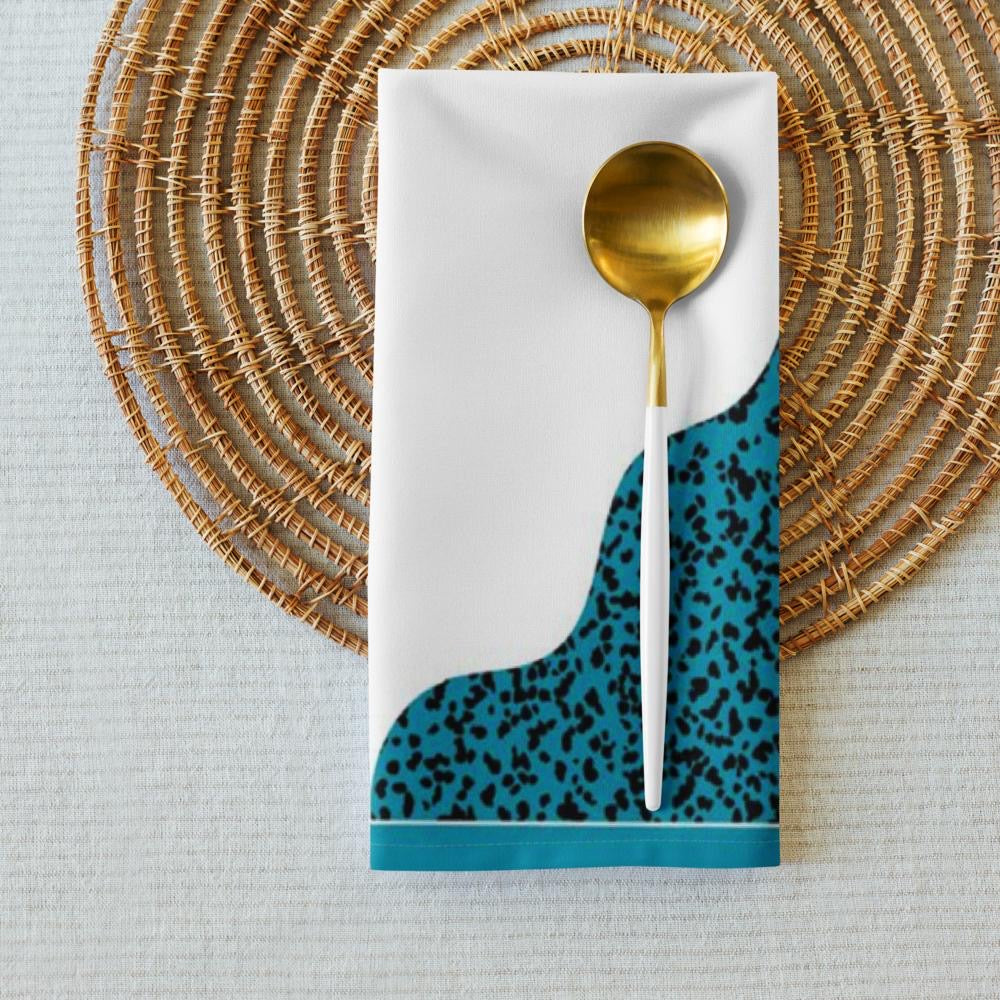 White and Teal Cloth Napkin Set – 4 Elegant 20x20” Reusable Fabric Napkins for Modern Table Décor