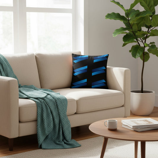 Black Throw Pillow with Blue Brick Pattern – 18x18” | Modern Rectangular Block Design