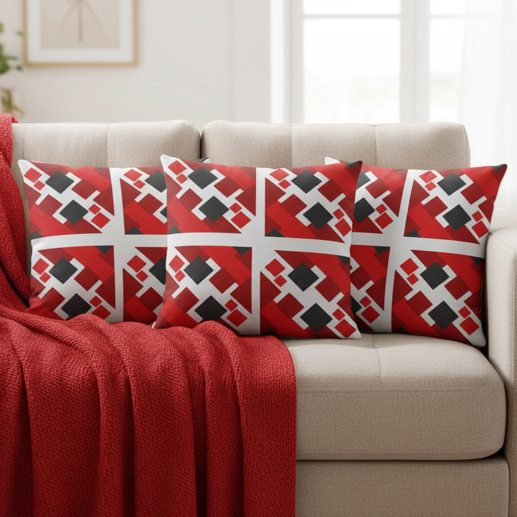 Red & Black Geometric Throw Pillow – 18x18” | Bold Modern Accent on White Background