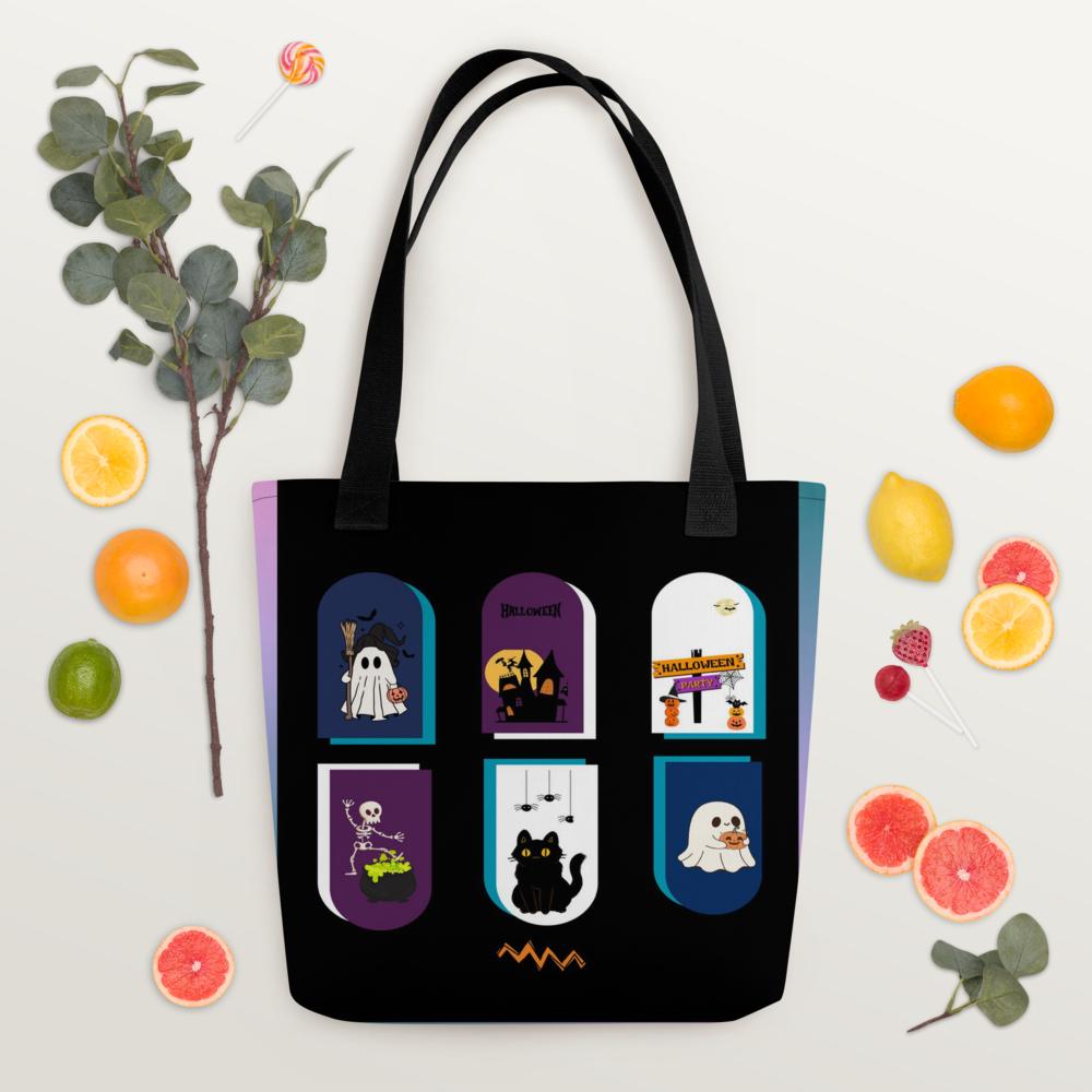 Black Halloween Toothbag – 15”x15” Reusable Tote with Vibrant Spooky Art