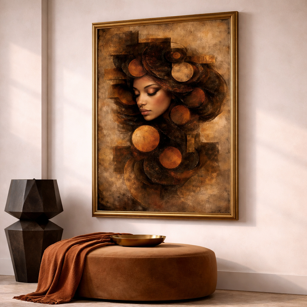 Earth Tone Afrocentric Woman Wall Art Set (Digital Download) – Brown & Gold African Portrait Trio – Luxury Bedroom Decor – Printable Wall Art (11x14, 16x20, 18x24, 24x36)