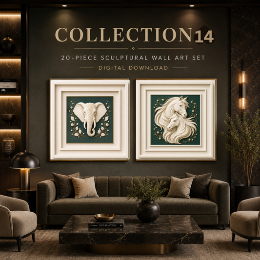 Luxury Animal Wall Art Set of 10 | Colorful Printable Wall Art Download | Gold Accent Square Artwork for Home, Office, Hotel & Restaurant Decor