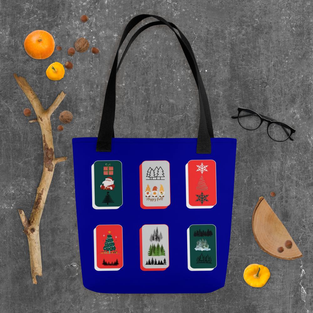 Royal Blue Christmas Tote Bag – Elegant 15×15″ Reusable Holiday Shopping Bag