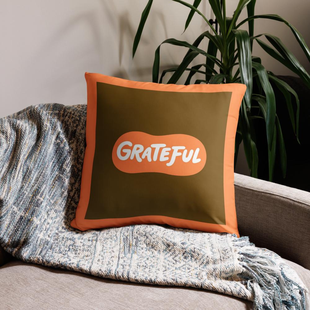Grateful Thanksgiving Pillow – 18x18 Orange & Brown Throw Cushion