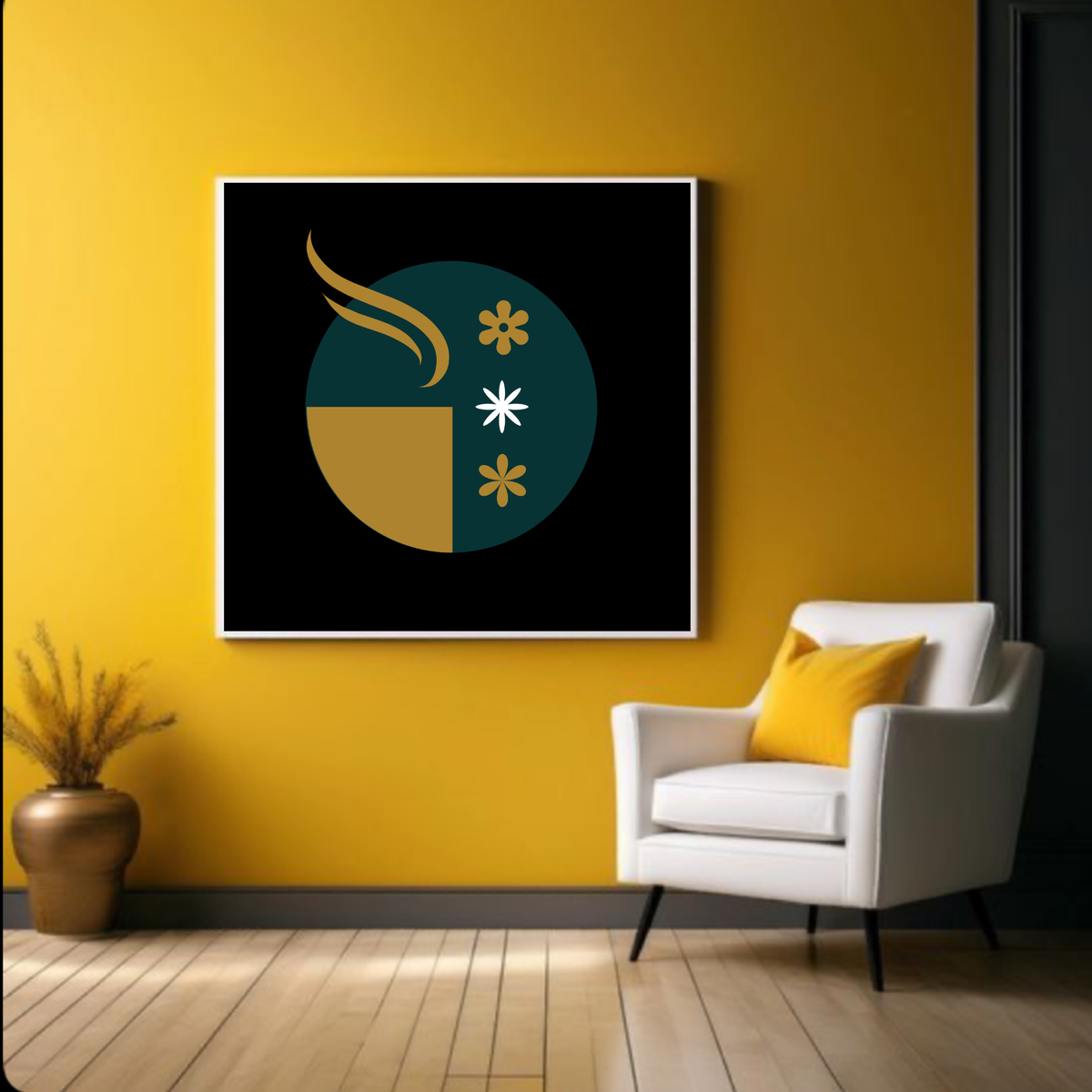 Modern Black White and Yellow Wall Art Set | Luxury Abstract Prints | Square Digital Wall Art 20x20, 24x24, 36x36 Inches