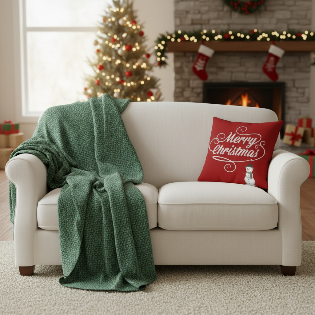 Red Merry Christmas Throw Pillow – White Snowman Design – 18×18 & 22×22 in