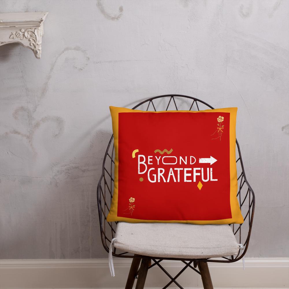 Beyond Grateful Throw Pillow – Thanksgiving Decorative Cushion (18x18, Orange & Red)