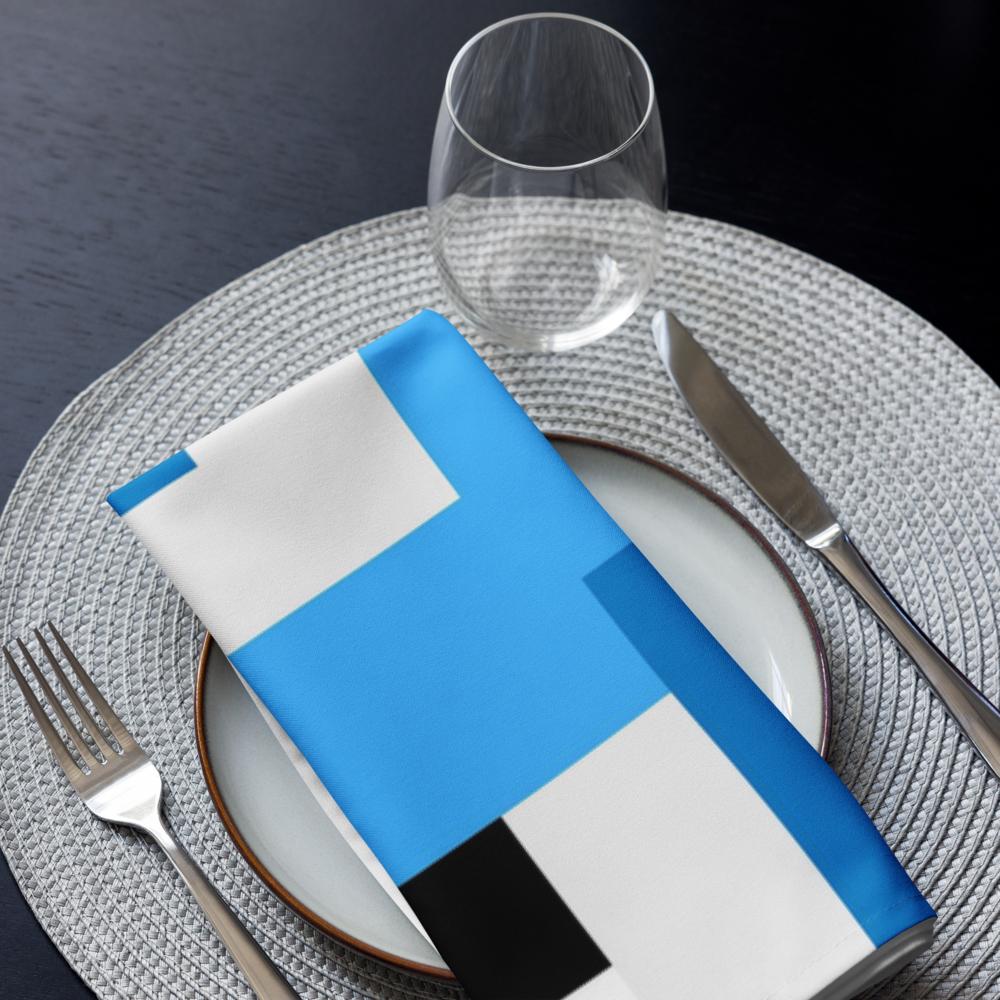 Black, White & Blue Abstract Cloth Napkin Set – 4 Reusable 20x20” Fabric Napkins for Modern Table Décor