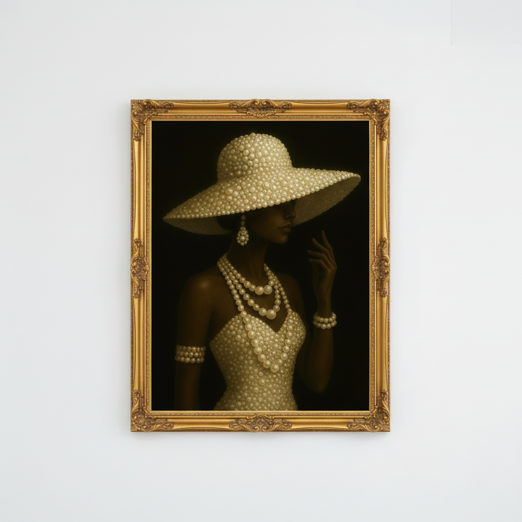 Pearl Fashion Silhouette Wall Art | Elegant Feminine Luxury Decor