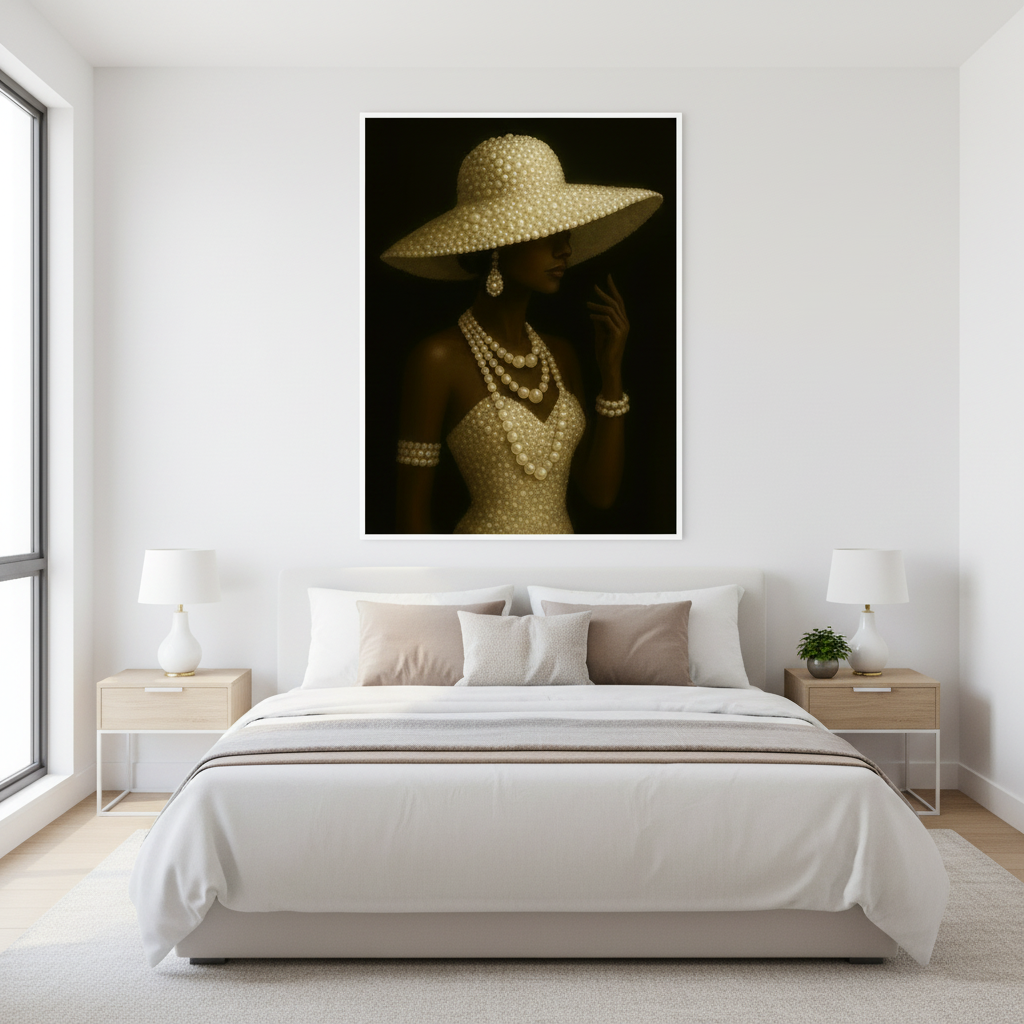 Pearl Fashion Silhouette Wall Art | Elegant Feminine Luxury Decor