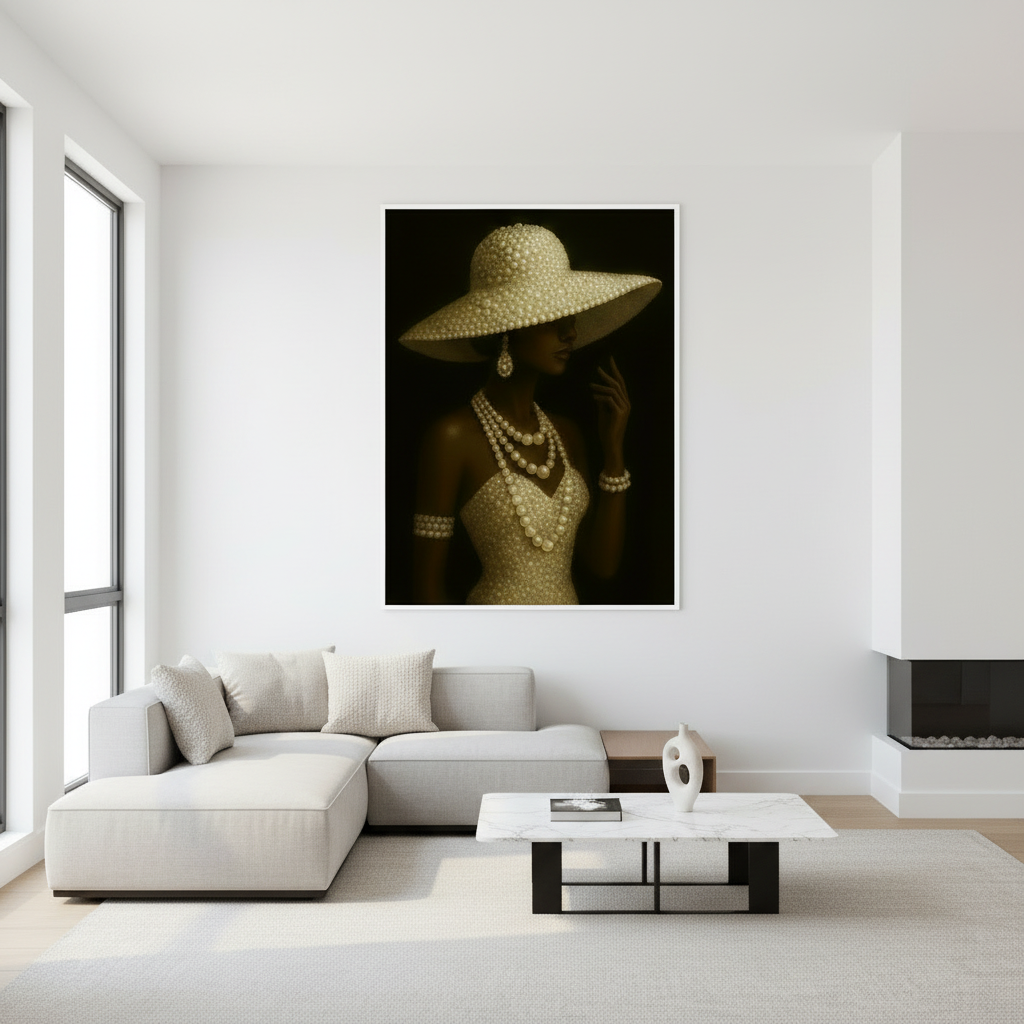 Pearl Fashion Silhouette Wall Art | Elegant Feminine Luxury Decor