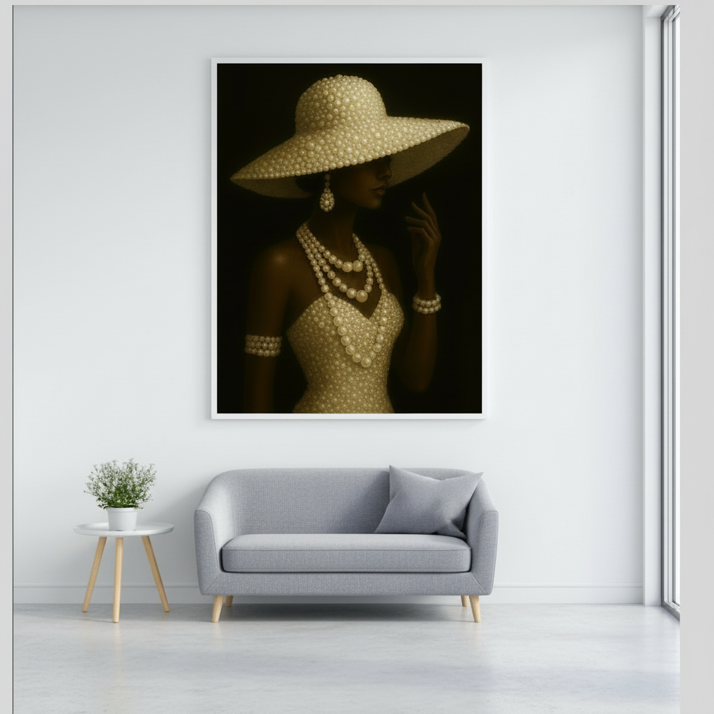 Pearl Fashion Silhouette Wall Art | Elegant Feminine Luxury Decor