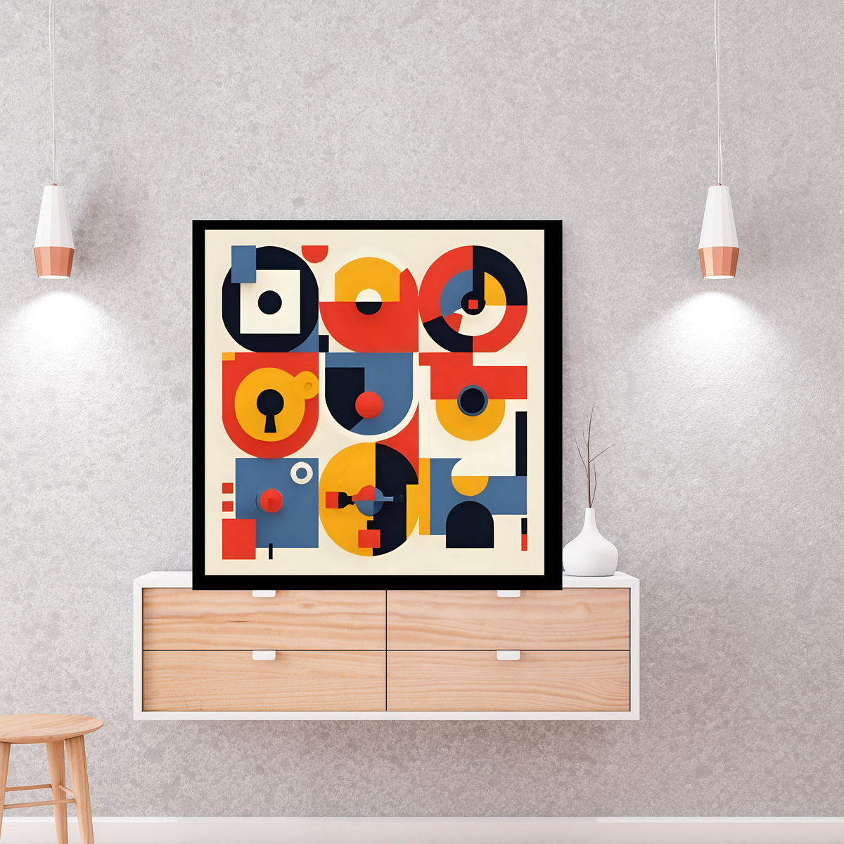 Color Splash Abstract Wall Art Set – Yellow, Red, Blue & Black (3 Digital Prints – 16x16, 20x20, 24x24 in)