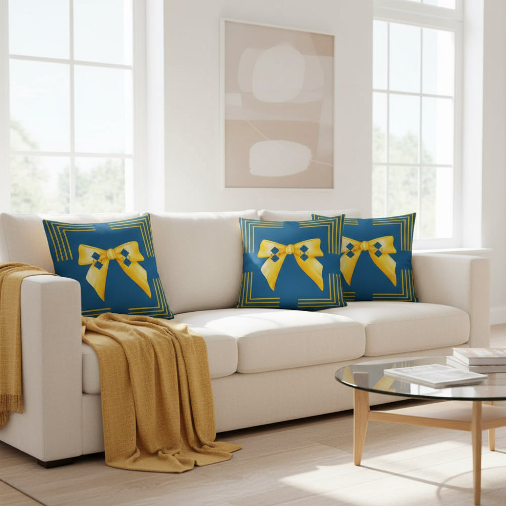 Modern Blue Square Pillow with Yellow Detailing – 18x18 Sofa & Bed Accent Decor
