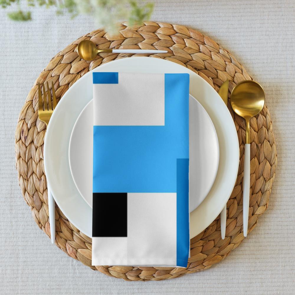 Black, White & Blue Abstract Cloth Napkin Set – 4 Reusable 20x20” Fabric Napkins for Modern Table Décor