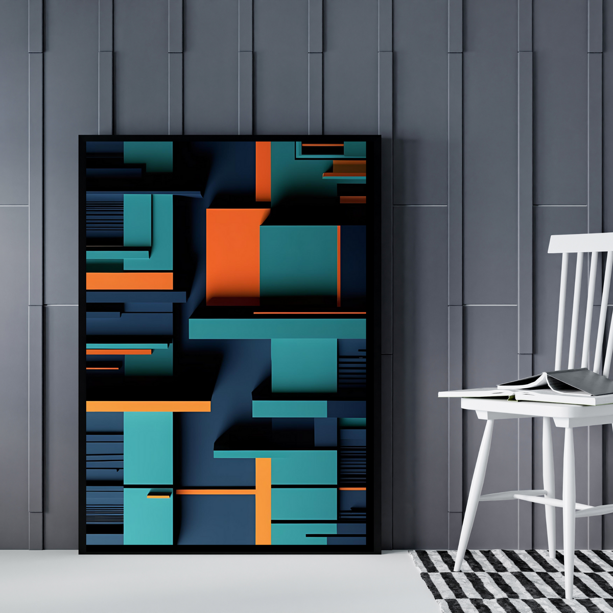Bold Navy & Orange Abstract Wall Art – 3-Piece Digital Download Bundle (16x20, 18x24, 24x36 Inches)