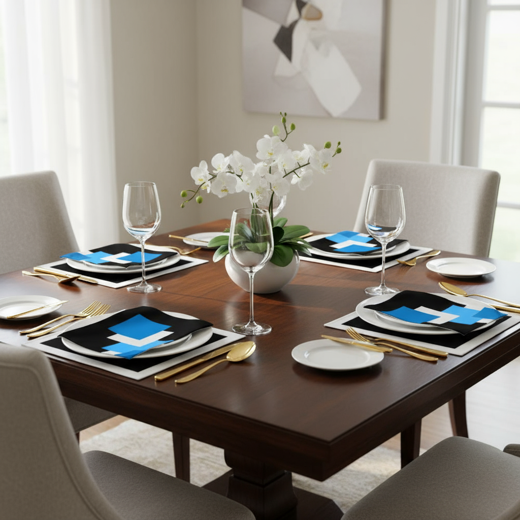 Black, White & Blue Abstract Cloth Napkin Set – 4 Reusable 20x20” Fabric Napkins for Modern Table Décor
