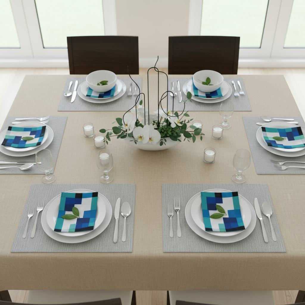 Black, White & Blue Abstract Cloth Napkin Set – 4 Reusable 20x20” Fabric Napkins for Modern Table Décor