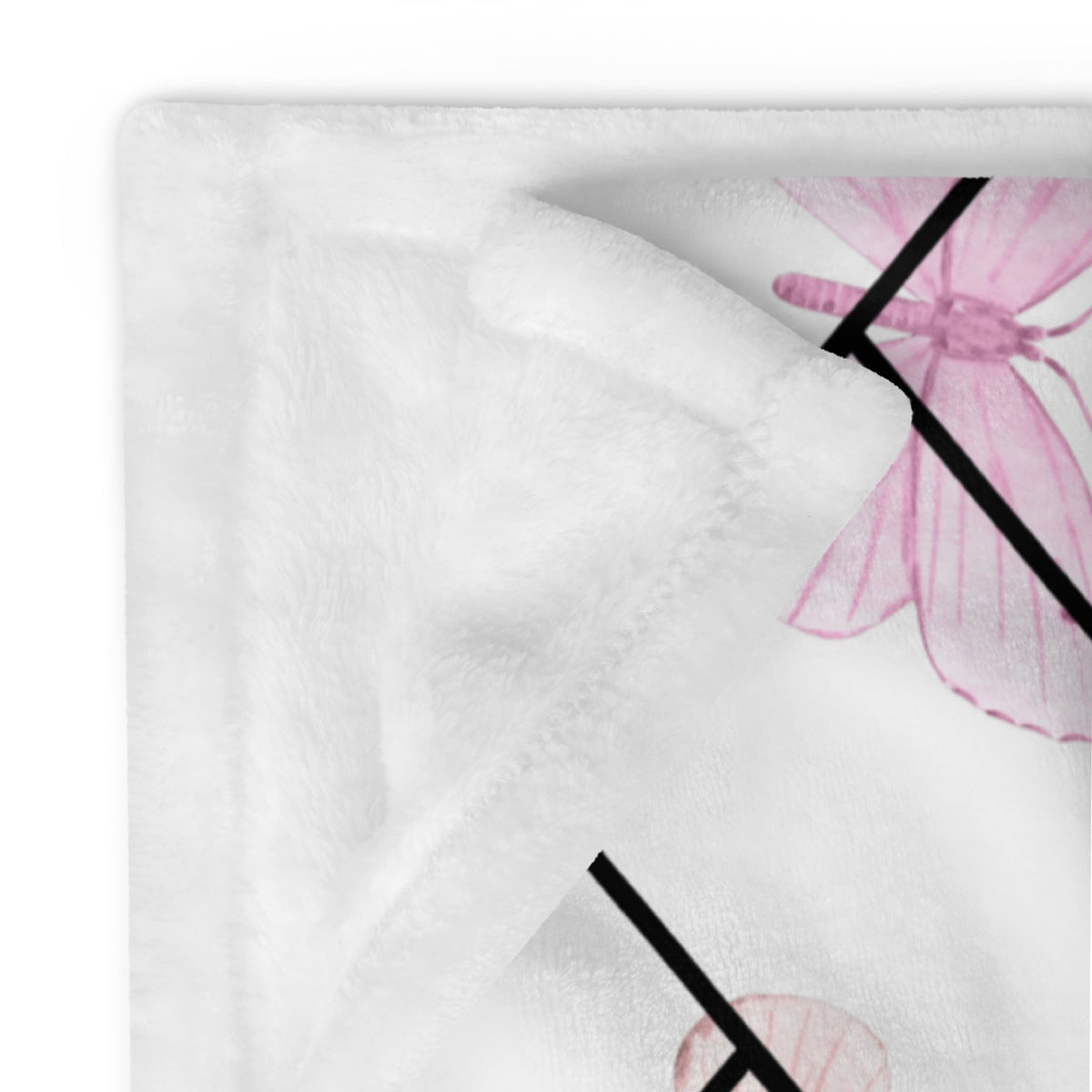 Pink Butterfly Zigzag Throw Blanket – 50x60” Soft White Fleece with Delicate Modern Design