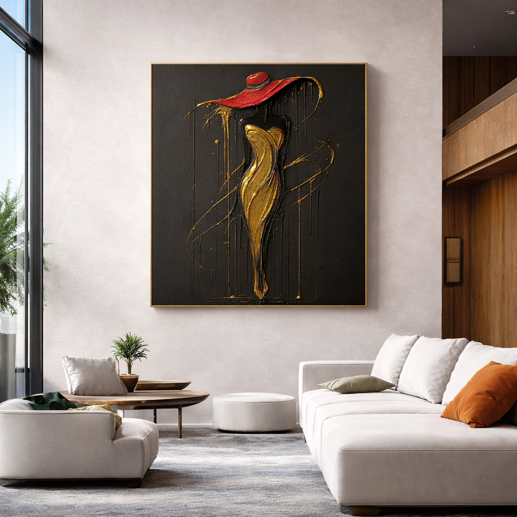 Luxury Gold & Red Woman Wall Art Set of 3 – Elegant Fashion Illustration Digital Download (Instant Print)