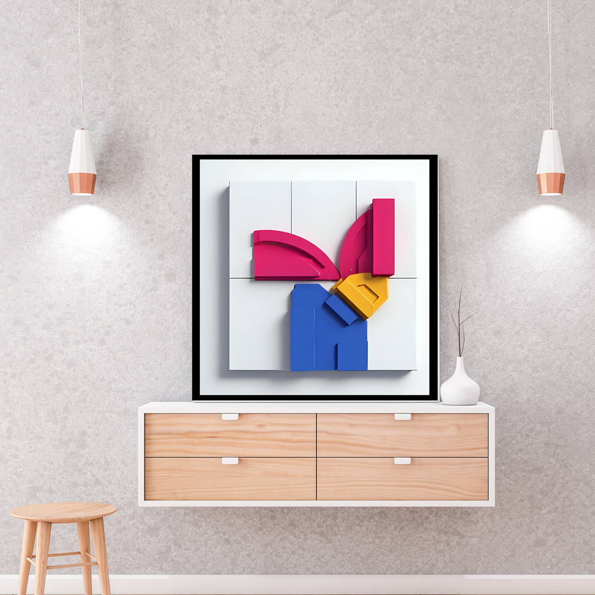 Luxury 3D Wall Art Set – Pink, Blue & Gold (3 Prints, Digital Download – 16x16, 20x20, 24x24 in)