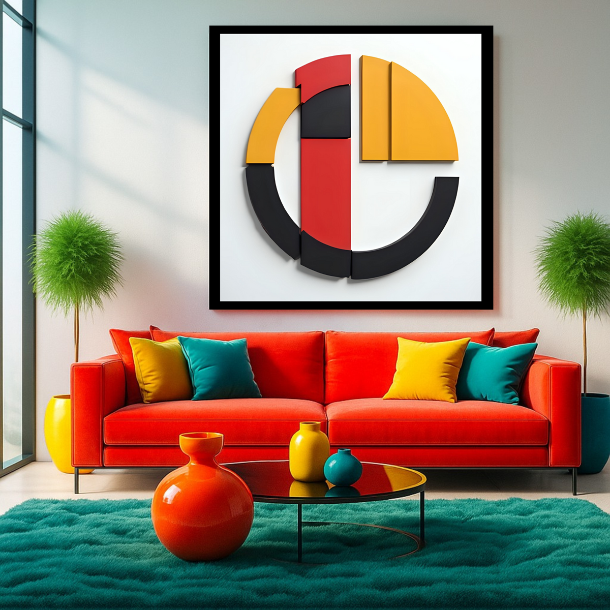 Elegant Abstract Wall Art Set – Yellow, Red & Black (3 Digital Prints – 16x16, 20x20, 24x24 in)