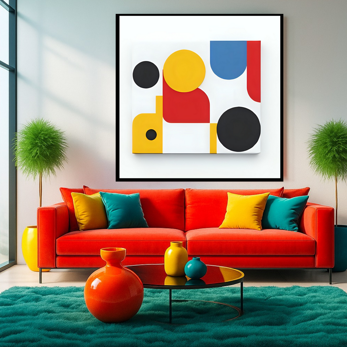 Bold Abstract Wall Art Set – Blue, Red, Yellow & Black (3 Digital Prints – 16x16, 20x20, 24x24 in)