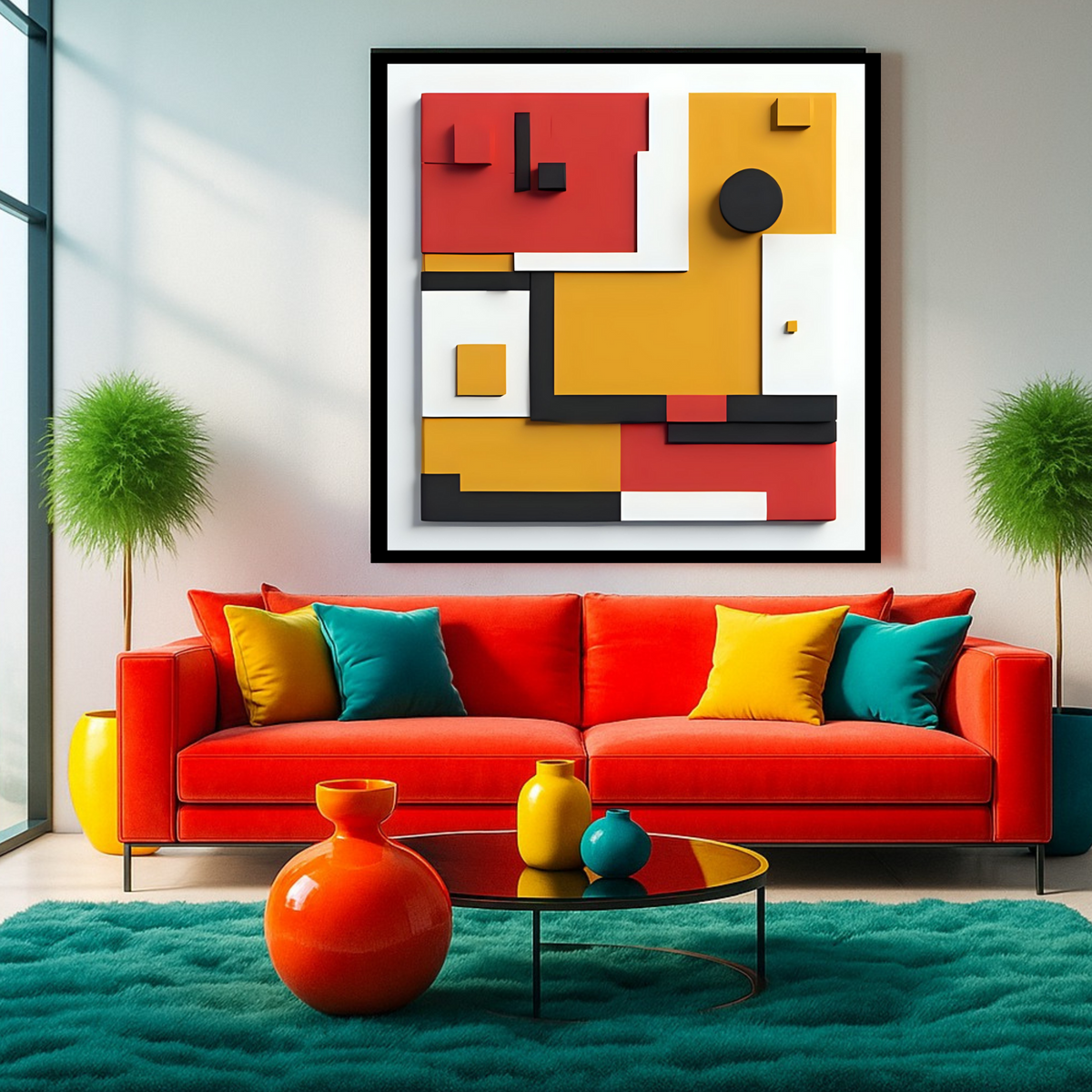 Premium Abstract Wall Art Set – Red, Yellow & Black on Off-White (3 Digital Prints – 16x16, 20x20, 24x24 in)
