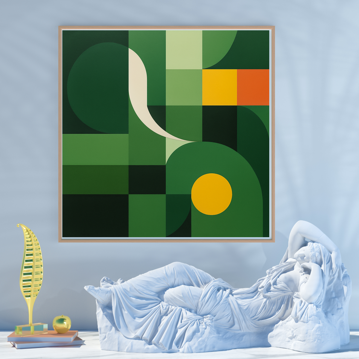 Square Abstract Wall Art – Green, White, Yellow & Orange Modern Digital Print | Digital Download (20x20, 24x24, 36x36)