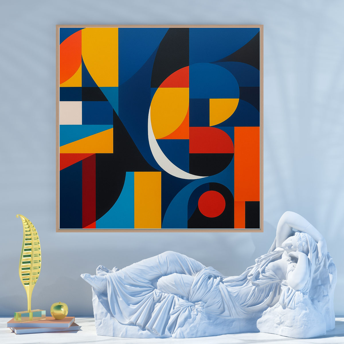 Bold Multicolored Abstract Wall Art – Red, Orange, Blue, White & Black Digital Print | Square Download (20x20, 24x24, 36x36)