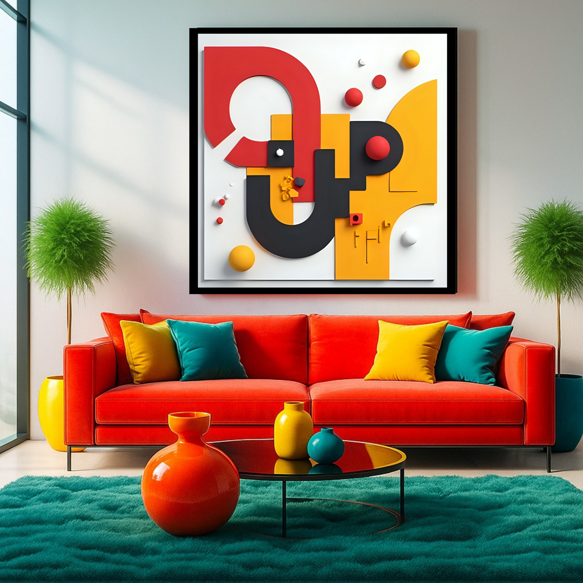 Elegant Abstract Wall Art Set – Yellow, Red & Black (3 Digital Prints – 16x16, 20x20, 24x24 in)