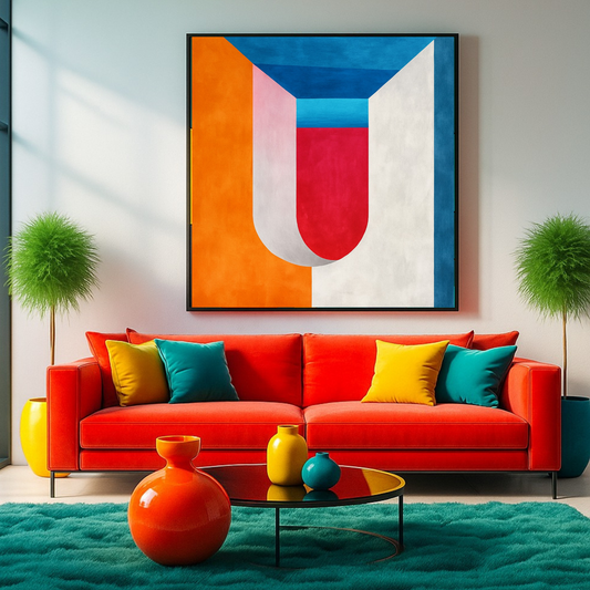 Bold Red, White, Orange & Blue Abstract Wall Art | Square Digital Download