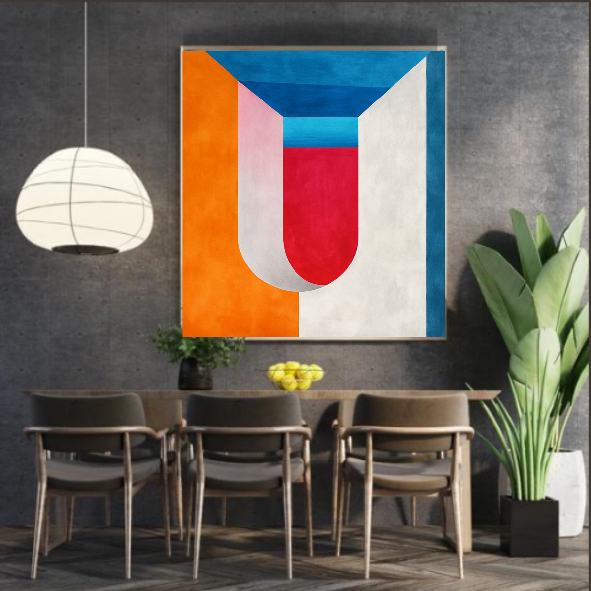 Bold Red, White, Orange & Blue Abstract Wall Art | Square Digital Download