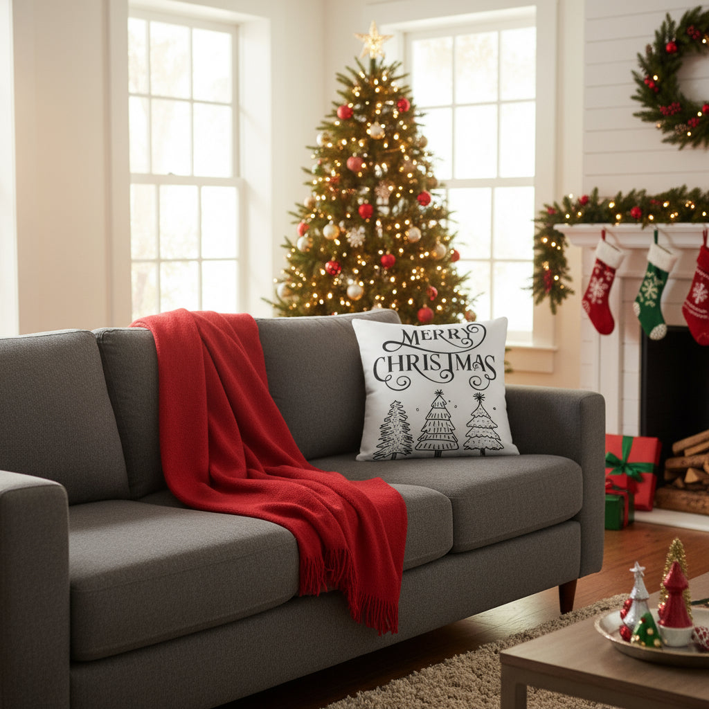 White & Black Christmas Throw Pillow | Modern Holiday Decorative Cushion | 18x18 & 22x22 Inches