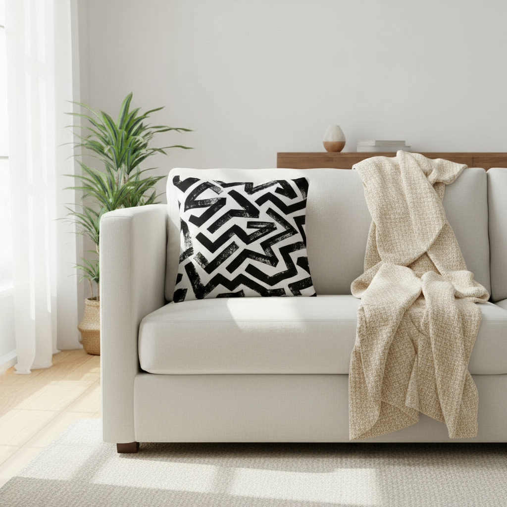 Black & White Abstract Throw Pillow – Modern Minimalist Cushion for Living Room, Bedroom, or Office (18x18” & 22x22”)