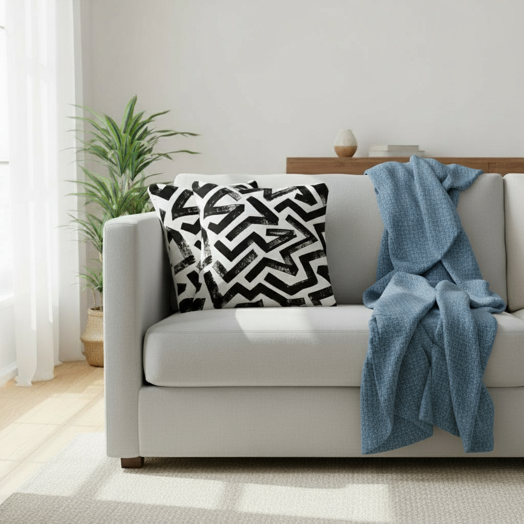 Black & White Abstract Throw Pillow – Modern Minimalist Cushion for Living Room, Bedroom, or Office (18x18” & 22x22”)
