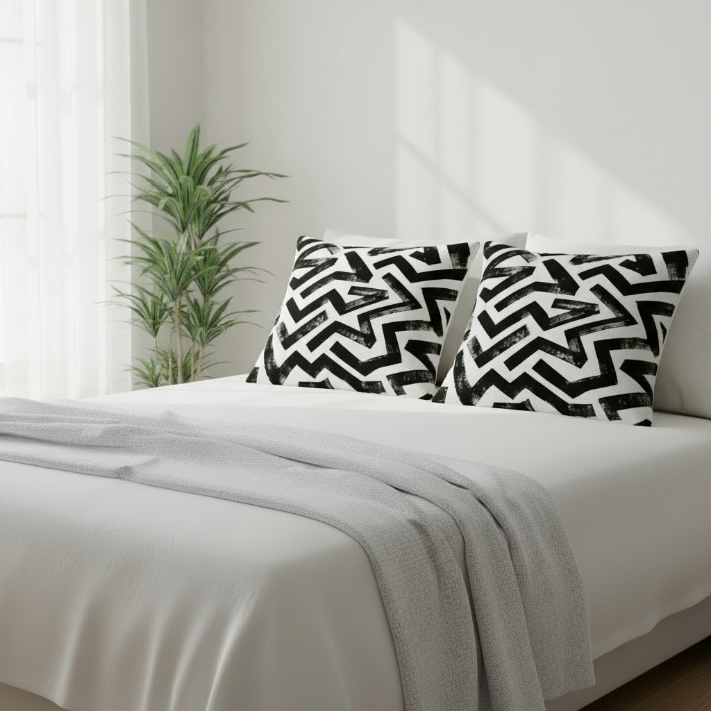 Black & White Abstract Throw Pillow – Modern Minimalist Cushion for Living Room, Bedroom, or Office (18x18” & 22x22”)
