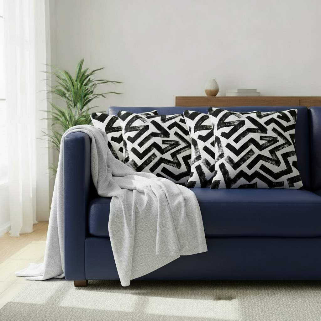 Black & White Abstract Throw Pillow – Modern Minimalist Cushion for Living Room, Bedroom, or Office (18x18” & 22x22”)